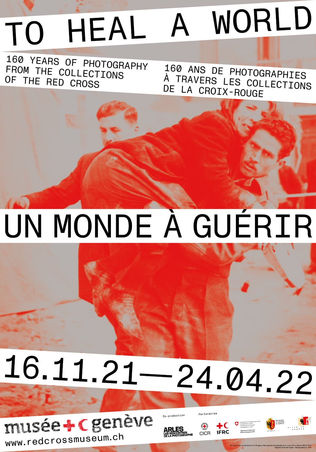 Affiche de l'exposition "Un monde à guérir" au Musée international de la Croix-Rouge et du Croissant-Rouge